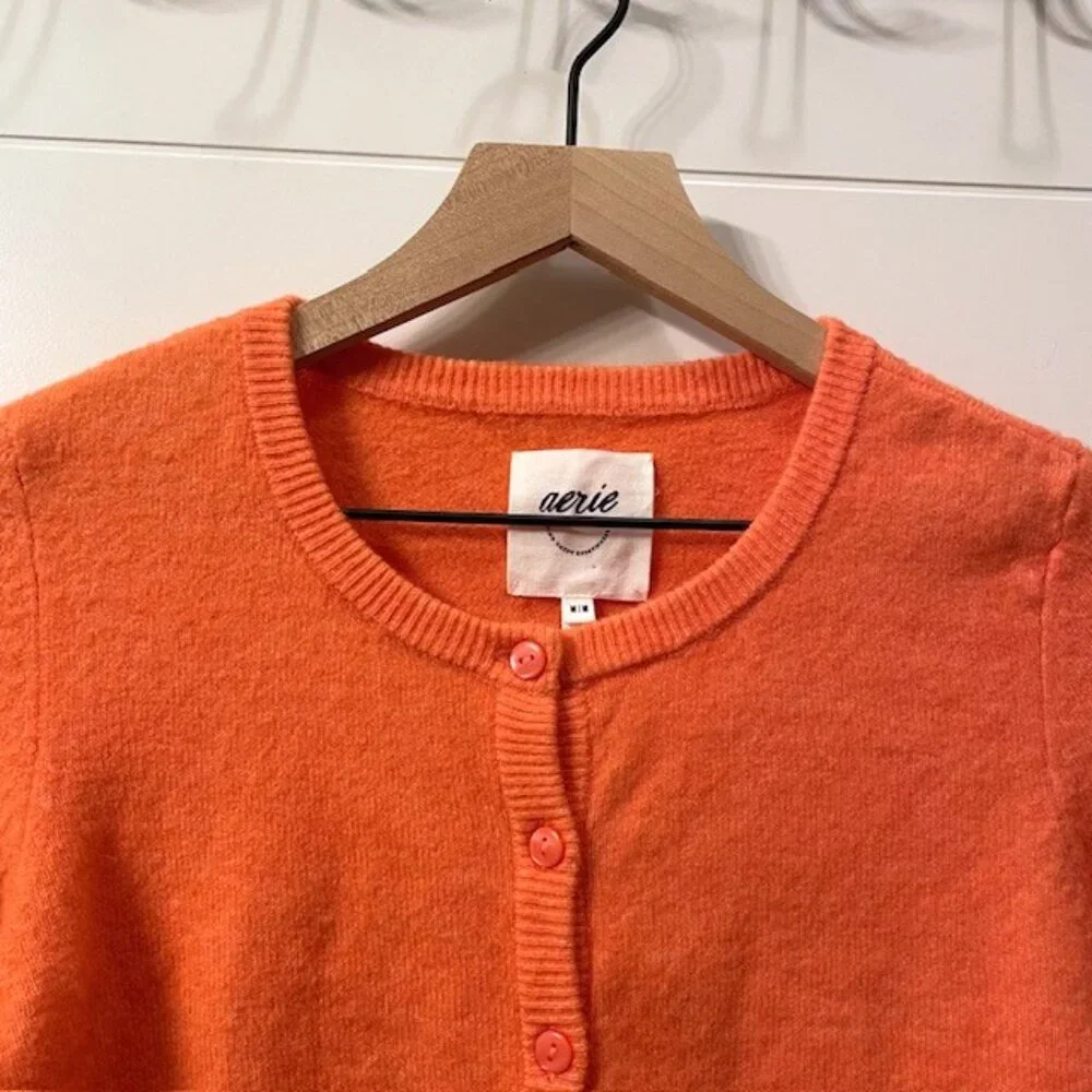 Aerie Campus Cool Plush Cardigan Button Front Size Medium Peach Coral